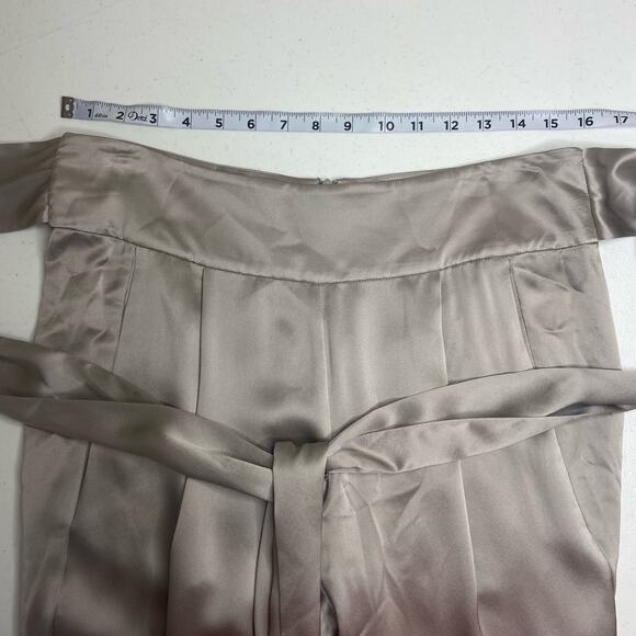 Michelle Mason‎ Women Size 6 Silk Charmeuse Belted Slim Pleated Pants Tie Belt - Picture 9 of 12